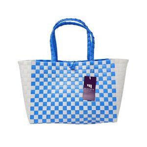 Misenka Handicrafts Philippine Bayong Azure Blue Pearl White Classic Chekered